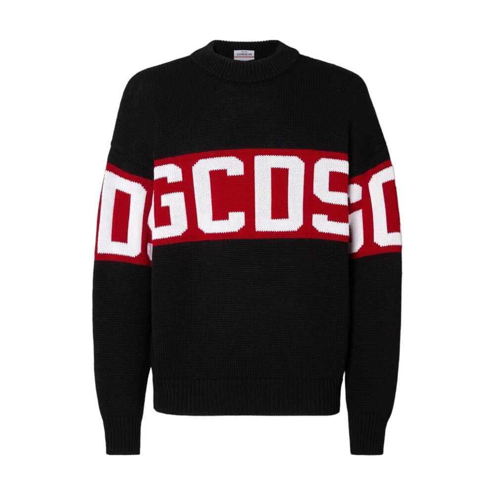 GCDS Signature Logo Band Wool Blend Sweater Black Red - NWT $515